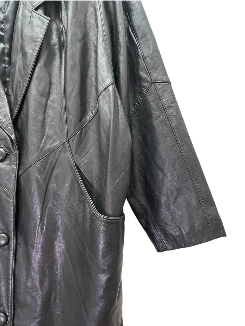 Vintage Jacqueline Ferrar Leather Trench Coat Women’s Large Black Longline 90s - Picture 6 of 12